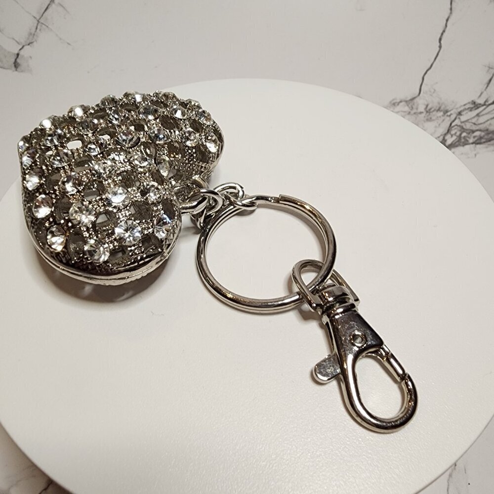 XL Rhinestone Puffy Silver Heart Keychain - Picture 5 of 6